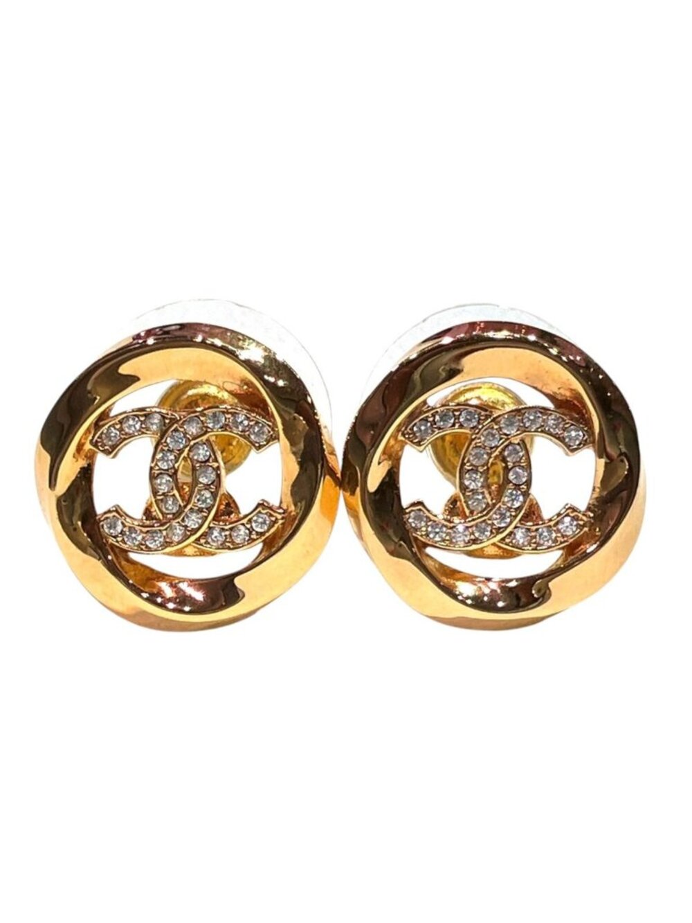 Chanel CC Logo Rhinestone Earrings